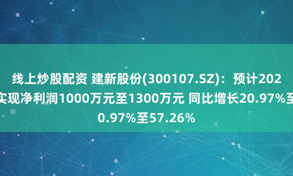 线上炒股配资 建新股份(300107.SZ)：预计2024年中期实现净利润1000万元至1300万元 同比增长20.97%至57.26%